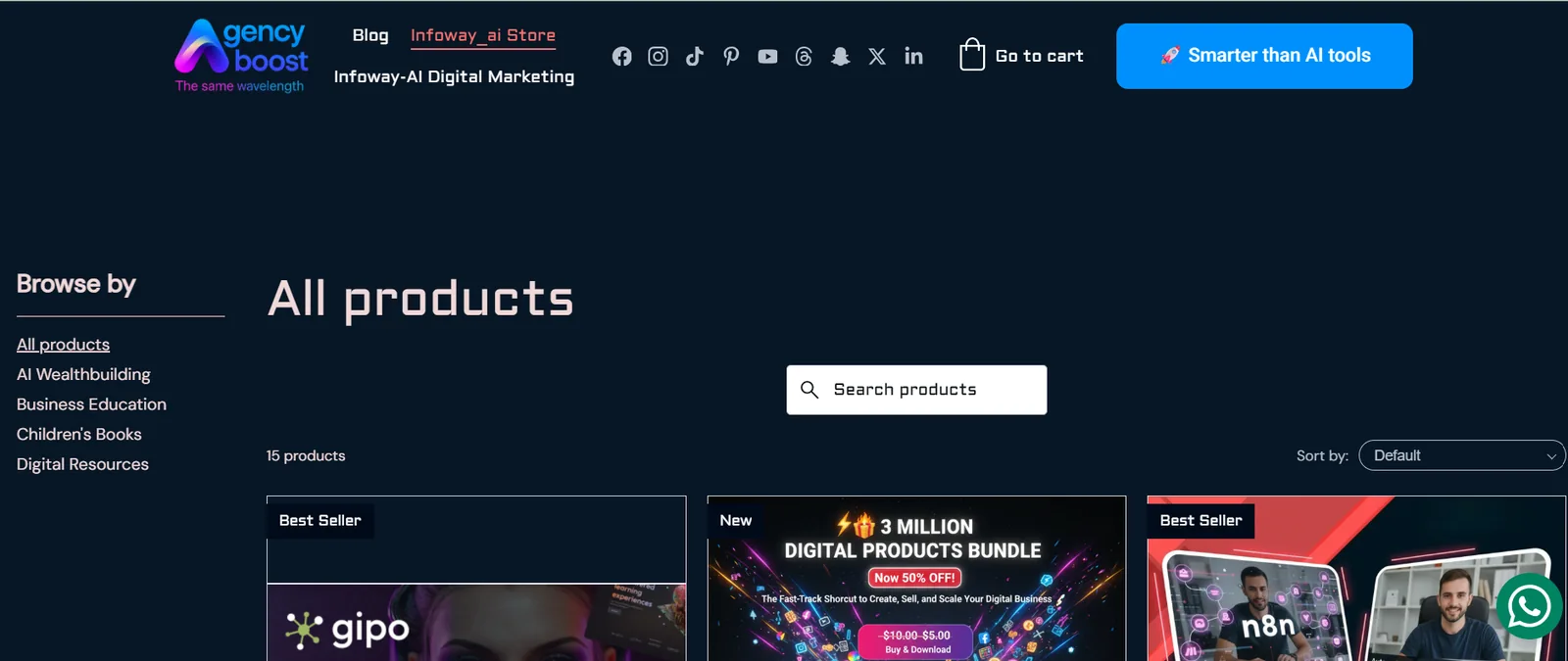 Boutique e-commerce de produits numériques boostforfree.com, développée par Infoway-AI