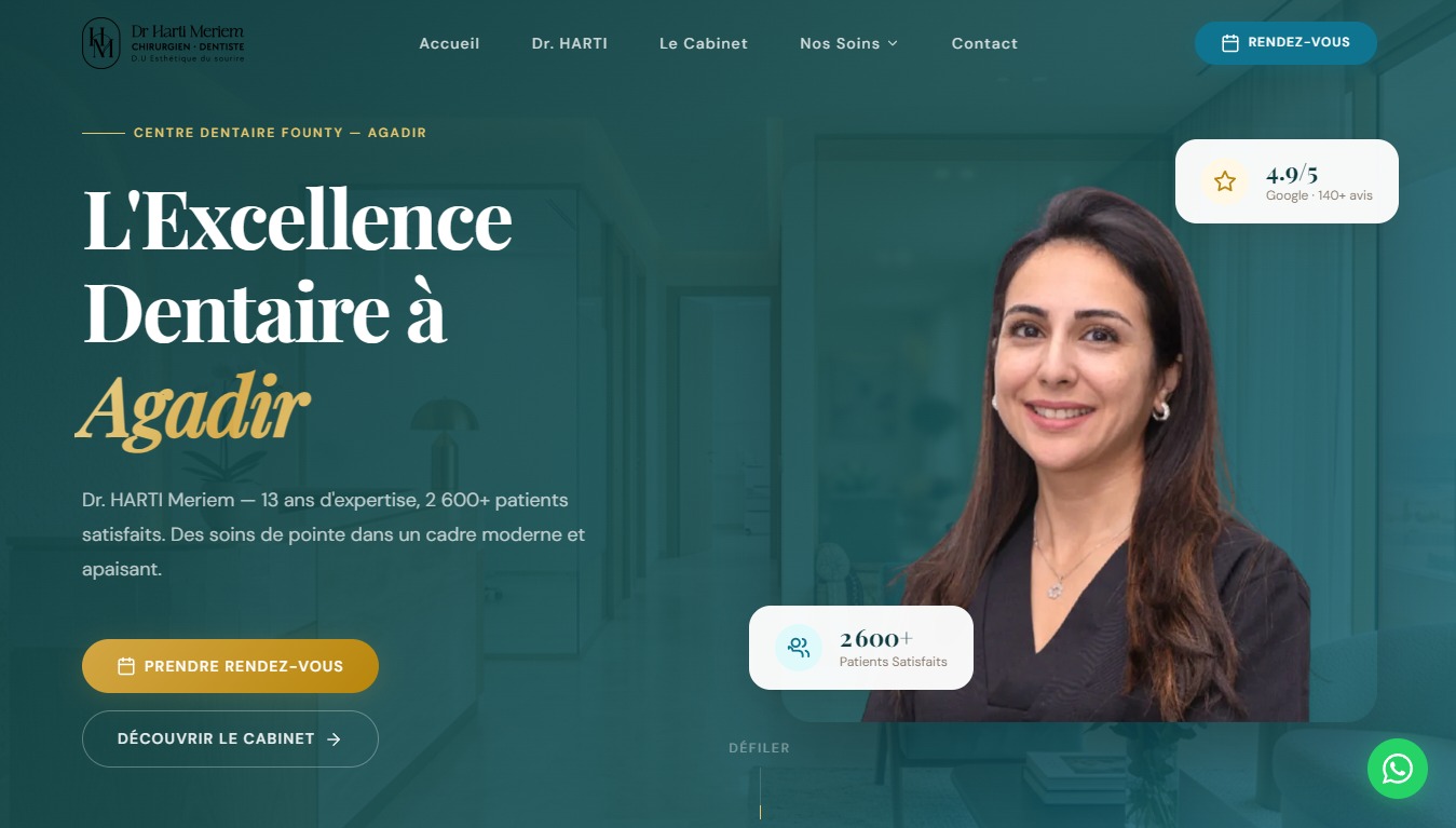 Site web vitrine du cabinet dentaire Dr Harti à Casablanca, réalisé par Infoway-AI