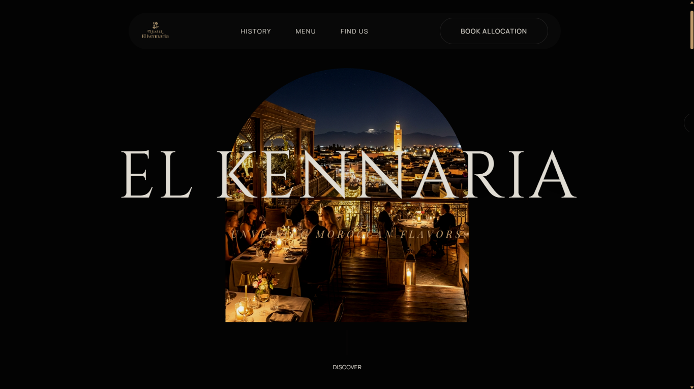 Site web premium du restaurant El Kennaria, créé par Infoway-AI