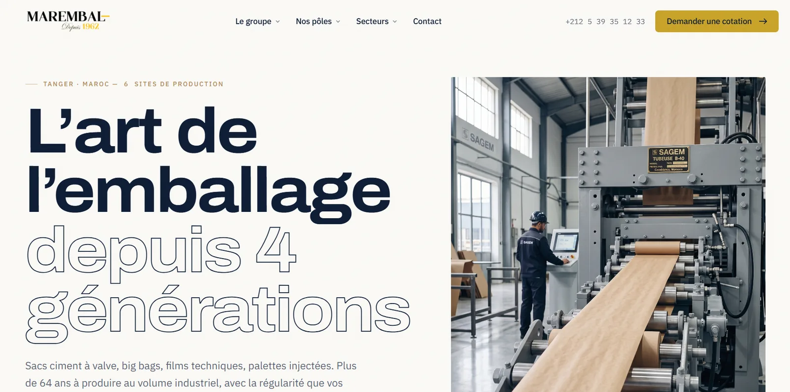 Preview of the Marembal showcase website — multi-division journey and quotation form