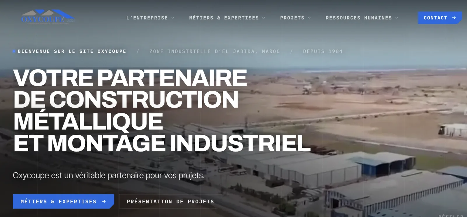 Preview of the redesigned Oxycoupe website — steel construction and industrial assembly, El Jadida